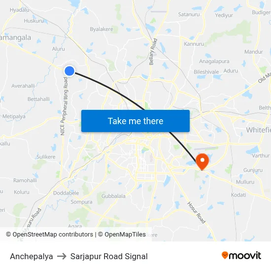 Anchepalya to Sarjapur Road Signal map