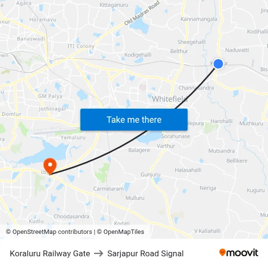 Koraluru Railway Gate to Sarjapur Road Signal map