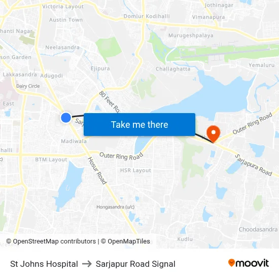 St Johns Hospital to Sarjapur Road Signal map