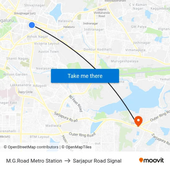 M.G.Road Metro Station to Sarjapur Road Signal map