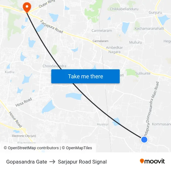 Gopasandra Gate to Sarjapur Road Signal map