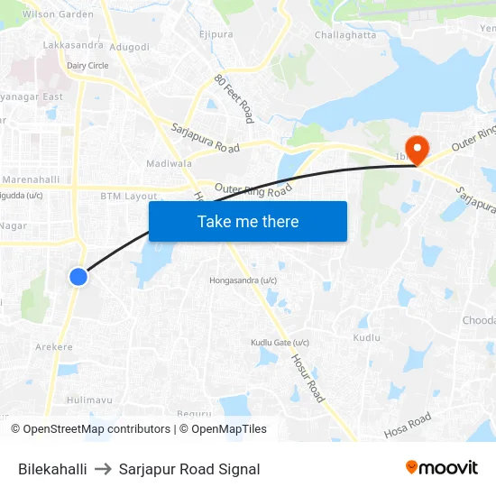 Bilekahalli to Sarjapur Road Signal map