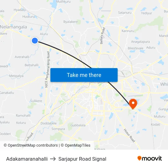Adakamaranahalli to Sarjapur Road Signal map