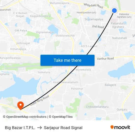 Big Bazar I.T.P.L. to Sarjapur Road Signal map