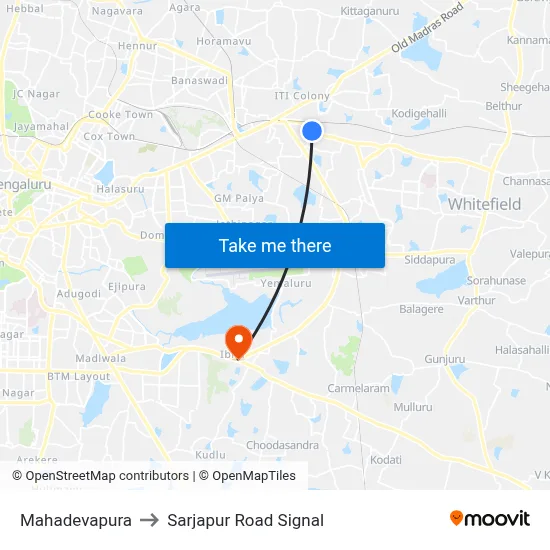 Mahadevapura to Sarjapur Road Signal map