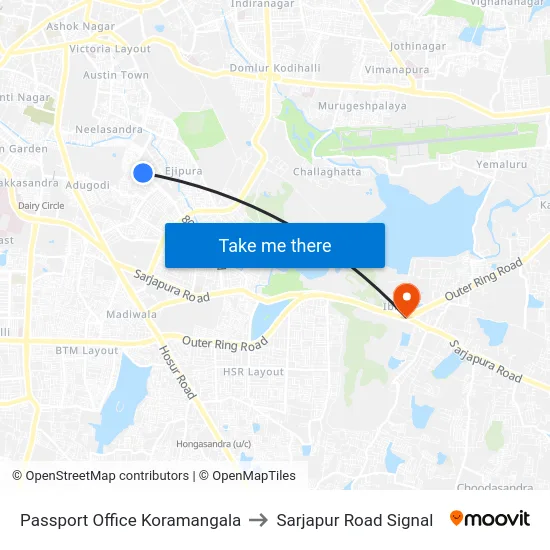 Passport Office Koramangala to Sarjapur Road Signal map