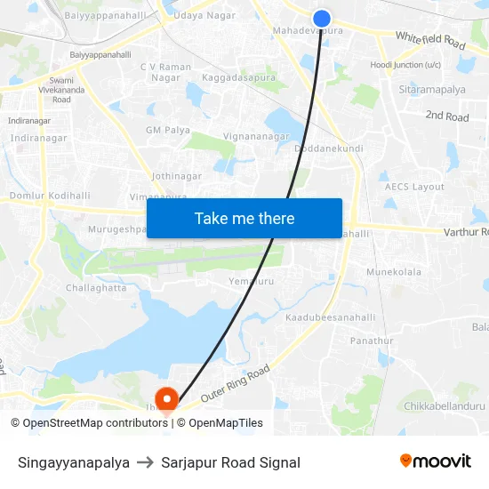 Singayyanapalya to Sarjapur Road Signal map