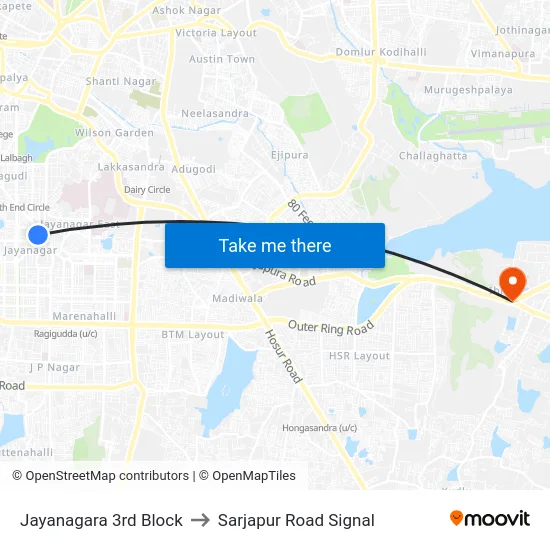 Jayanagara 3rd Block to Sarjapur Road Signal map
