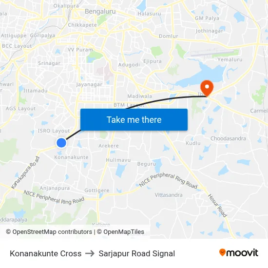 Konanakunte Cross to Sarjapur Road Signal map