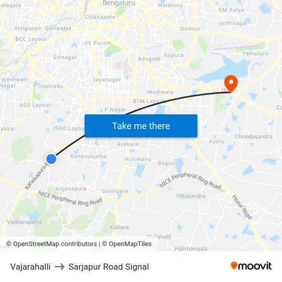 Vajarahalli to Sarjapur Road Signal map