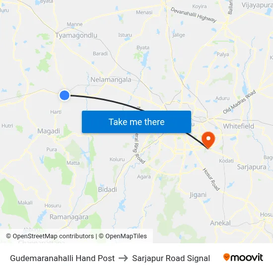 Gudemaranahalli Hand Post to Sarjapur Road Signal map
