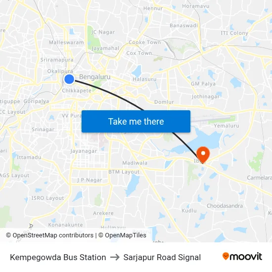Kempegowda Bus Station to Sarjapur Road Signal map