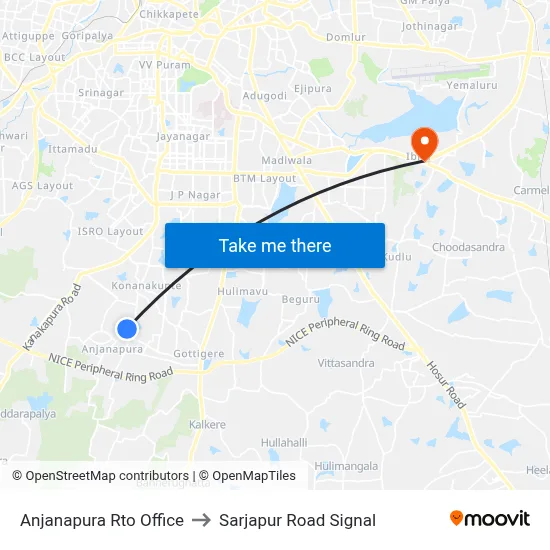 Anjanapura Rto Office to Sarjapur Road Signal map