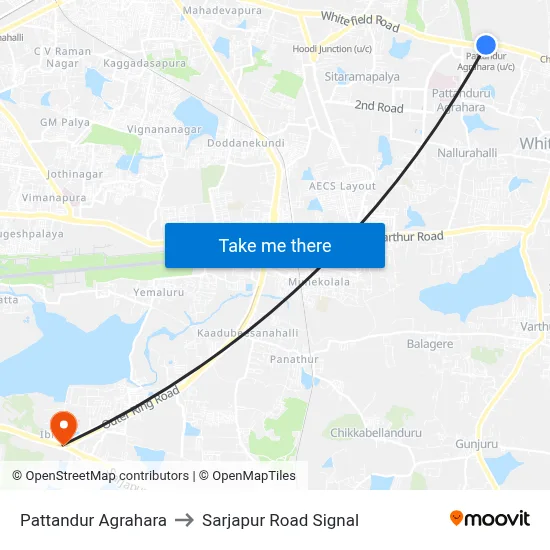 Pattandur Agrahara to Sarjapur Road Signal map