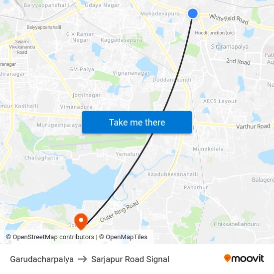 Garudacharpalya to Sarjapur Road Signal map