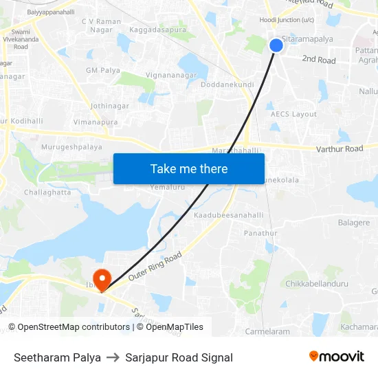 Seetharam Palya to Sarjapur Road Signal map