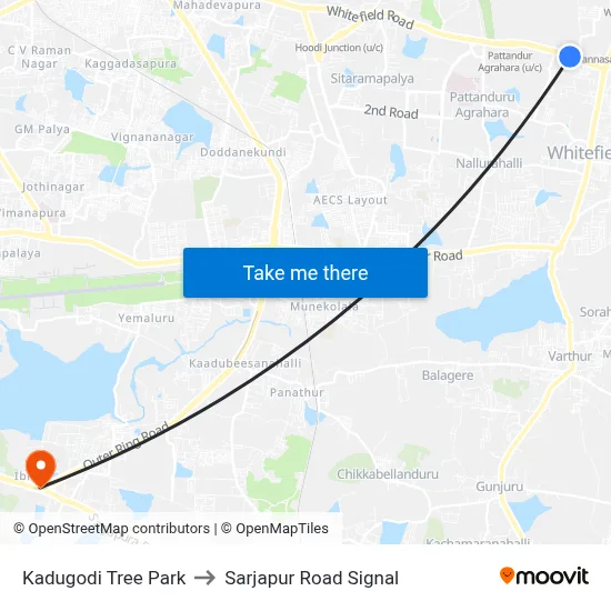 Kadugodi Tree Park to Sarjapur Road Signal map