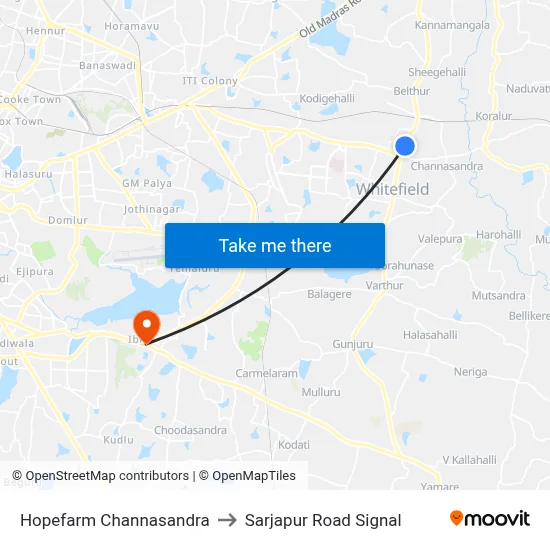 Hopefarm Channasandra to Sarjapur Road Signal map