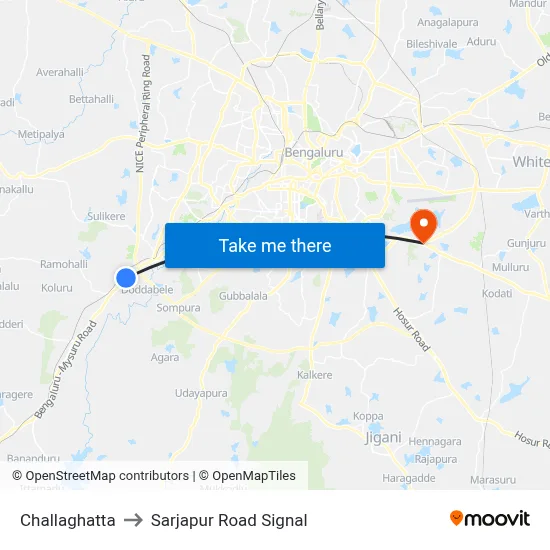 Challaghatta to Sarjapur Road Signal map