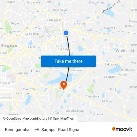 Benniganahalli to Sarjapur Road Signal map