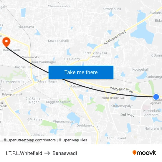 I.T.P.L.Whitefield to Banaswadi map