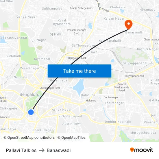 Pallavi Talkies to Banaswadi map