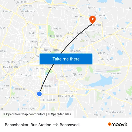 Banashankari Bus Station to Banaswadi map