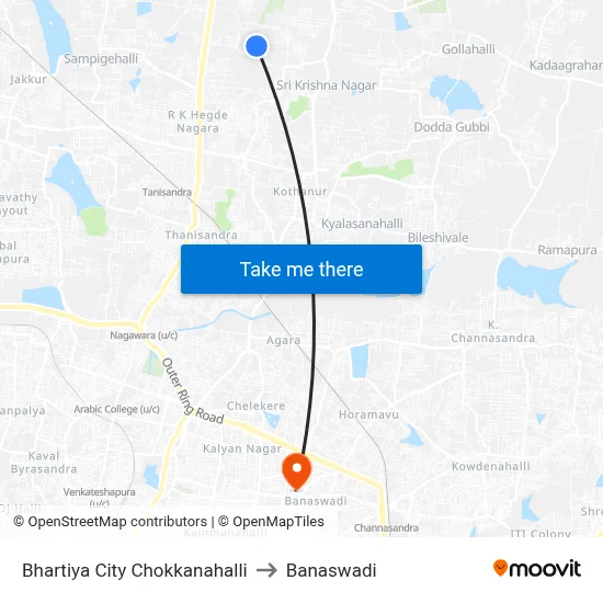 Bhartiya City Chokkanahalli to Banaswadi map