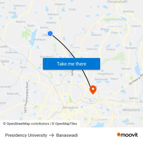 Presidency University to Banaswadi map