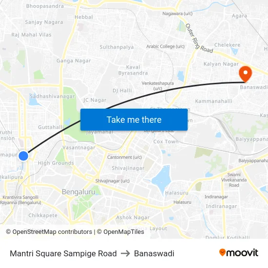 Mantri Square Sampige Road to Banaswadi map