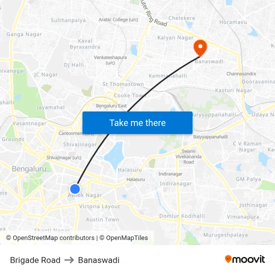 Brigade Road to Banaswadi map