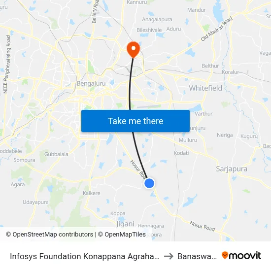 Infosys Foundation Konappana Agrahara to Banaswadi map