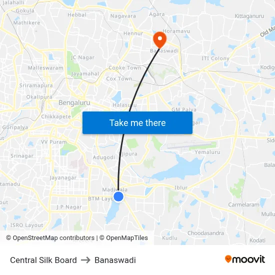 Central Silk Board to Banaswadi map