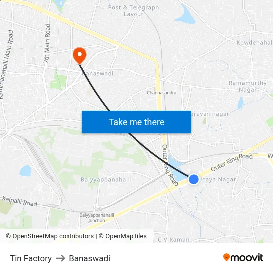Tin Factory to Banaswadi map