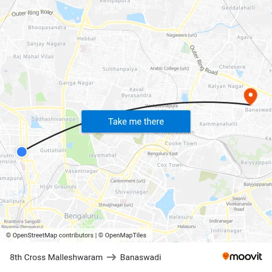 8th Cross Malleshwaram to Banaswadi map