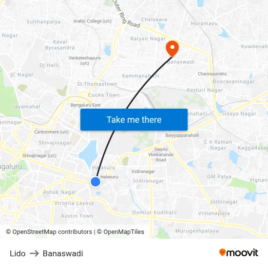Lido to Banaswadi map