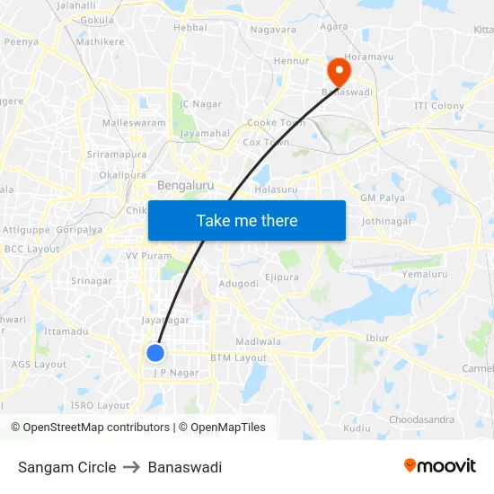 Sangam Circle to Banaswadi map