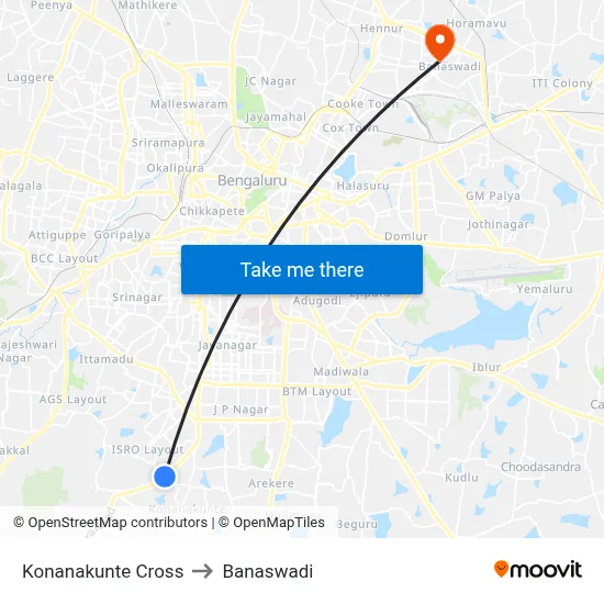 Konanakunte Cross to Banaswadi map