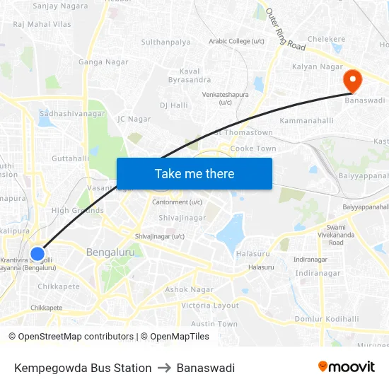 Kempegowda Bus Station to Banaswadi map