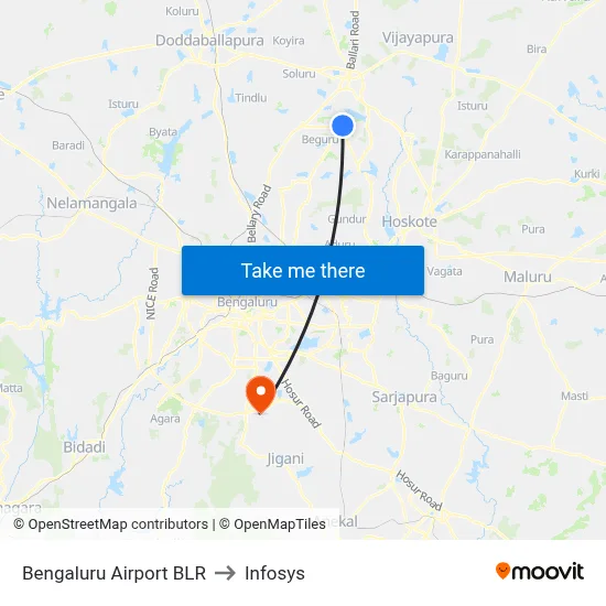 Bengaluru Airport BLR to Infosys map