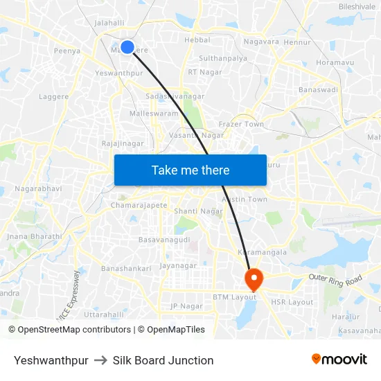 Yeshwanthpur to Silk Board Junction map