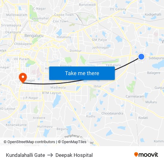 Kundalahalli Gate to Deepak Hospital map