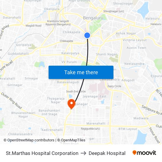 St.Marthas Hospital Corporation to Deepak Hospital map