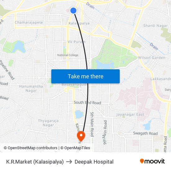 K.R.Market (Kalasipalya) to Deepak Hospital map