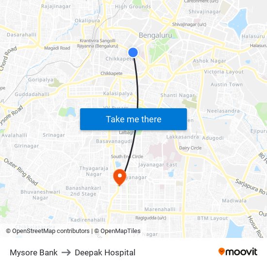 Mysore Bank to Deepak Hospital map