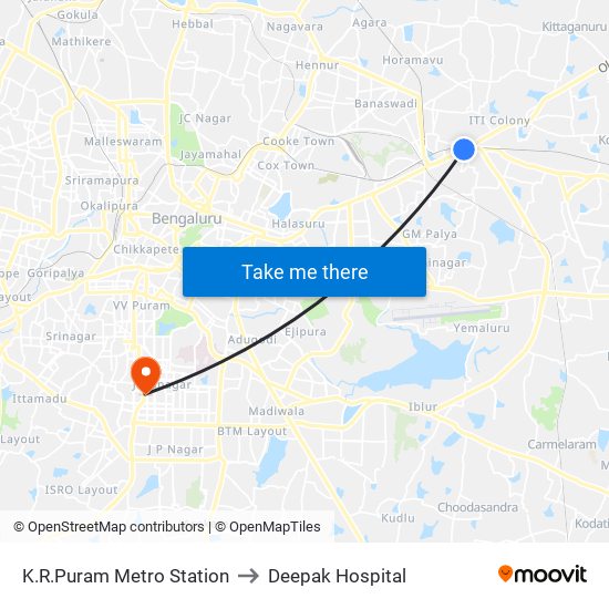 K.R.Puram Metro Station to Deepak Hospital map