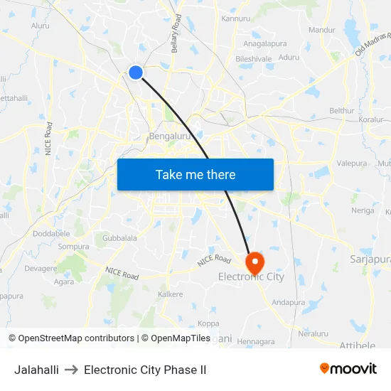 Jalahalli to Electronic City Phase II map