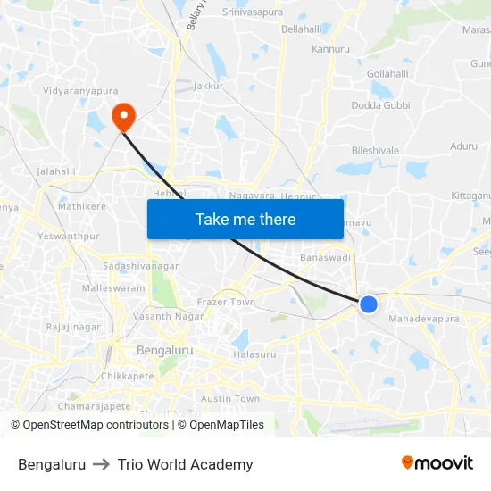 Bengaluru to Trio World Academy map