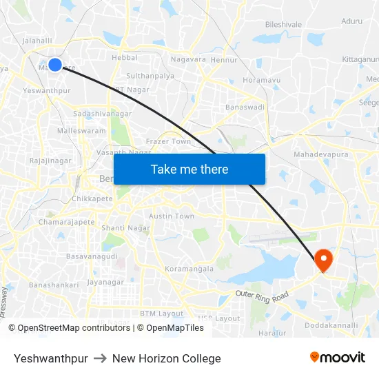 Yeshwanthpur to New Horizon College map