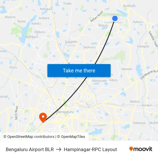 Bengaluru Airport BLR to Hampinagar-RPC Layout map